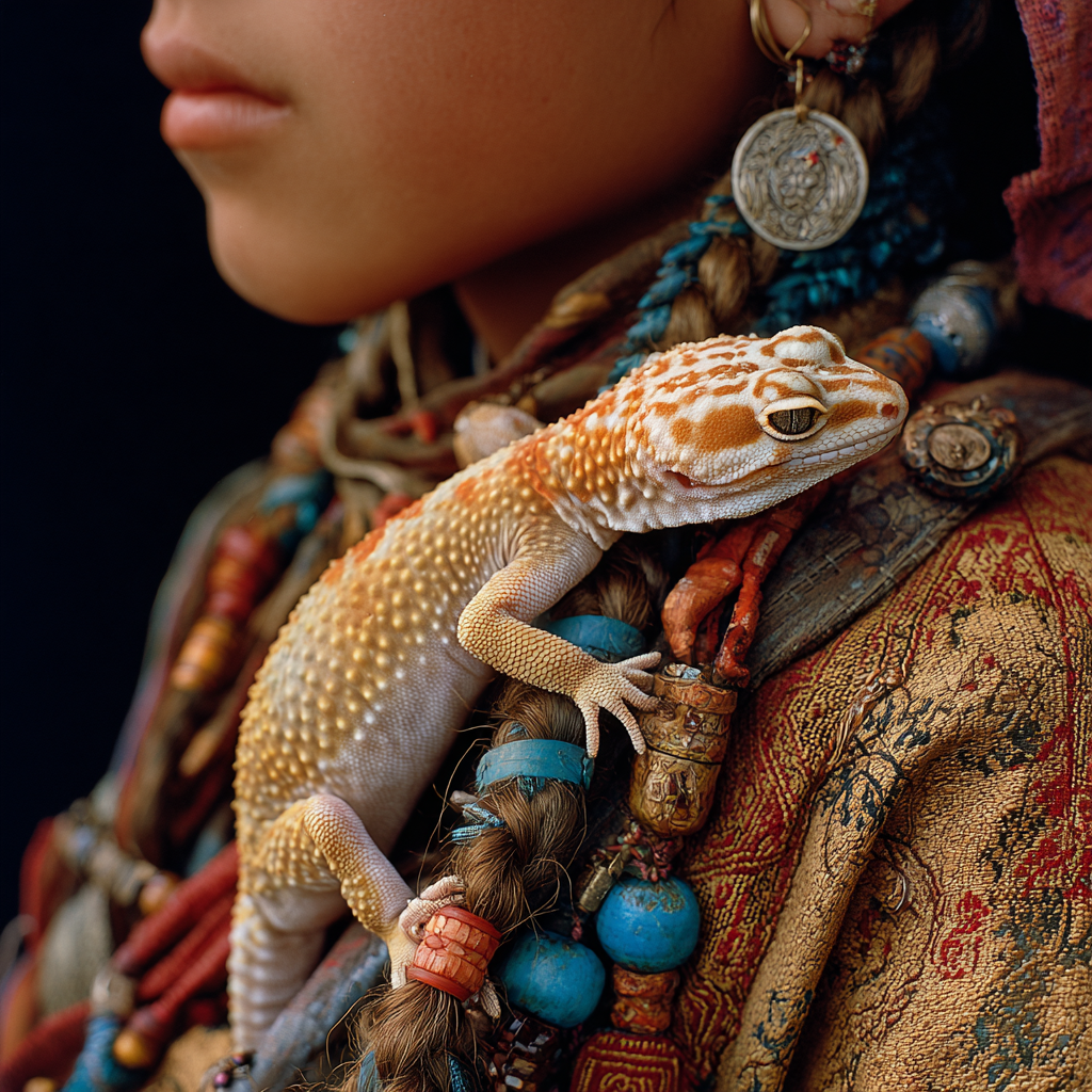 豹纹守宫蜥蜴和女孩