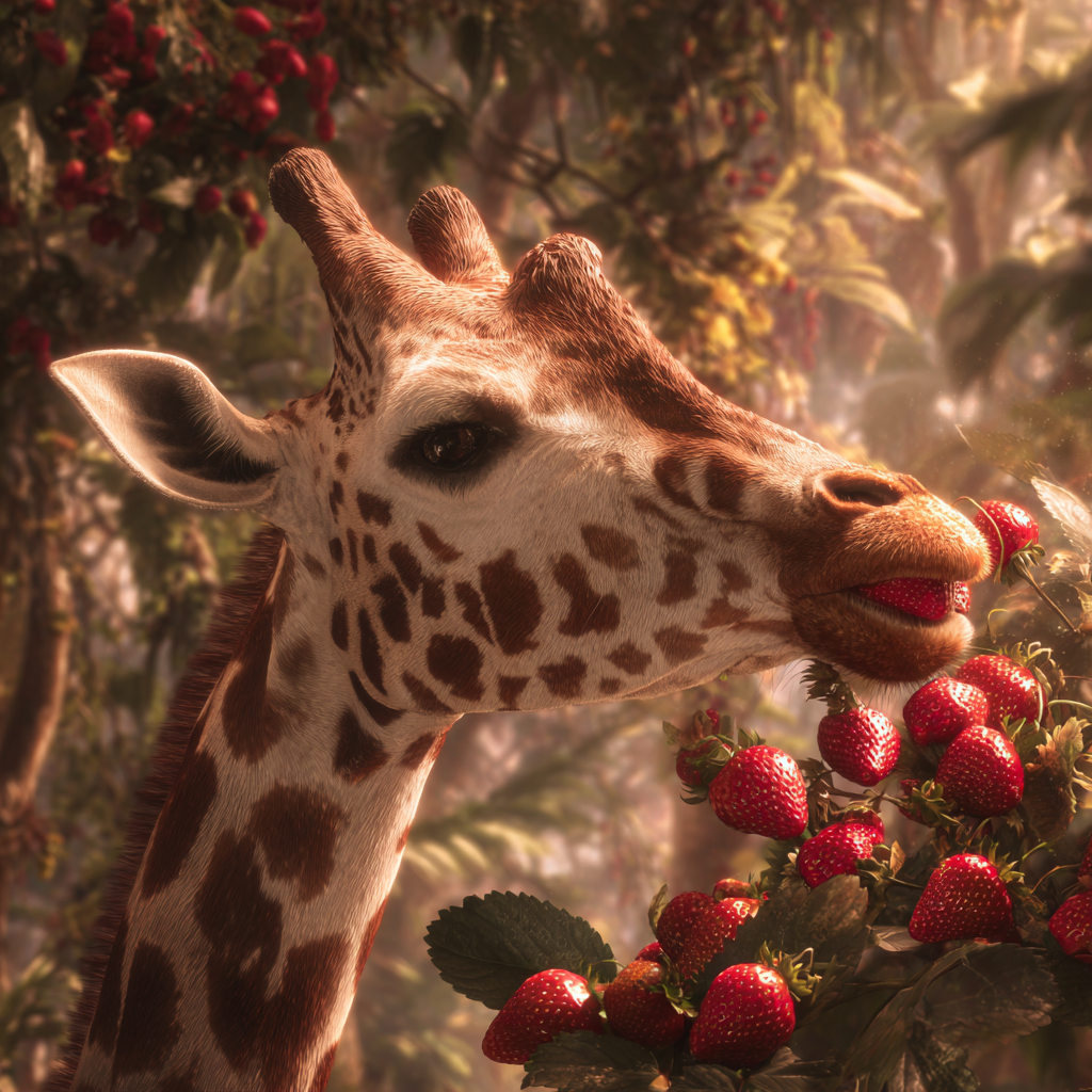 吃草莓的长颈鹿