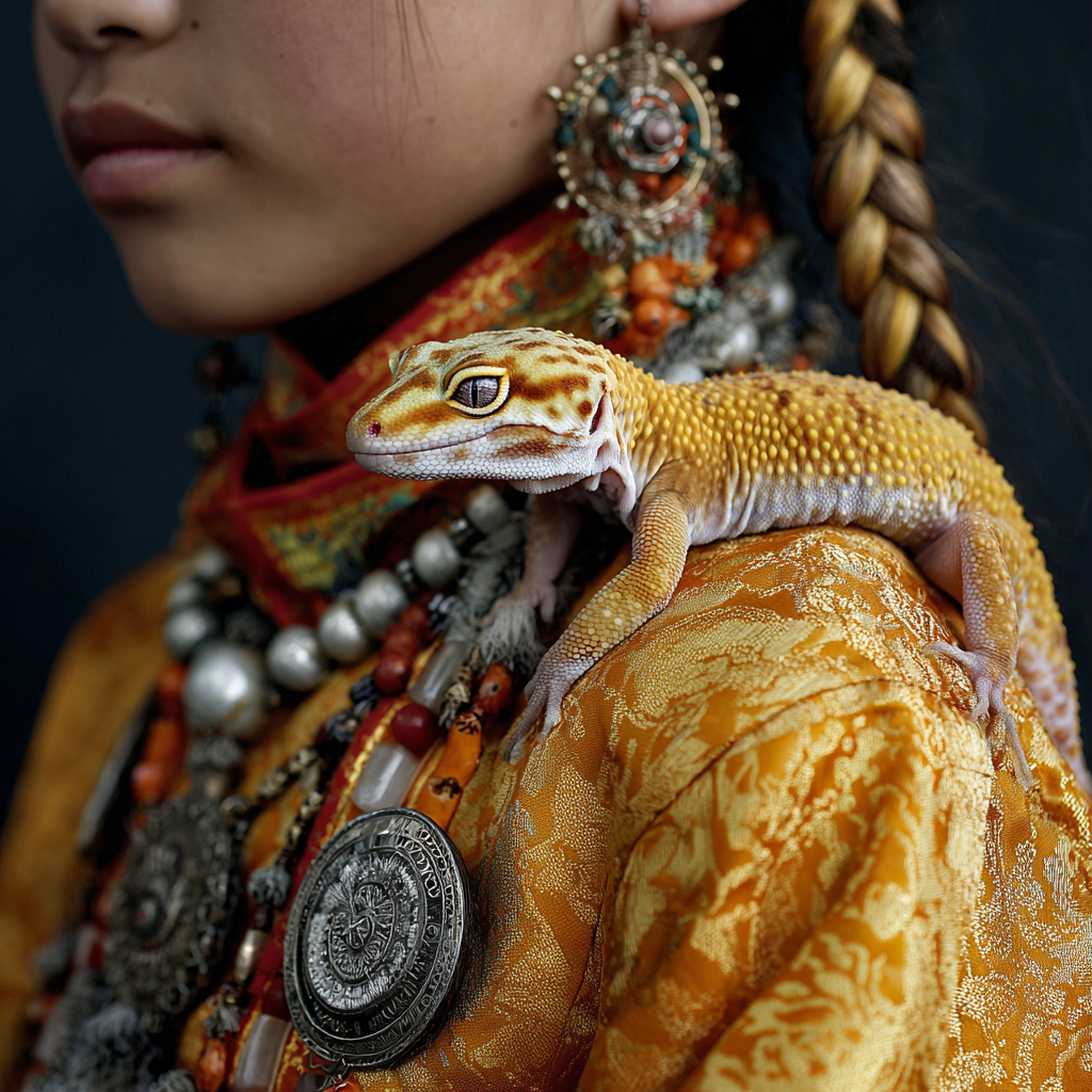 豹纹守宫蜥蜴和女孩