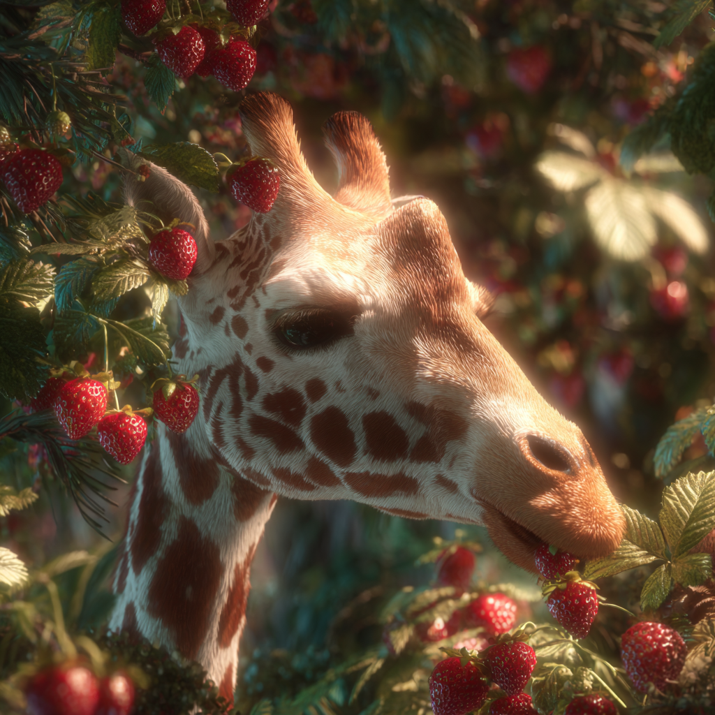 吃草莓的长颈鹿