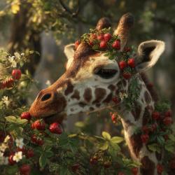 吃草莓的长颈鹿