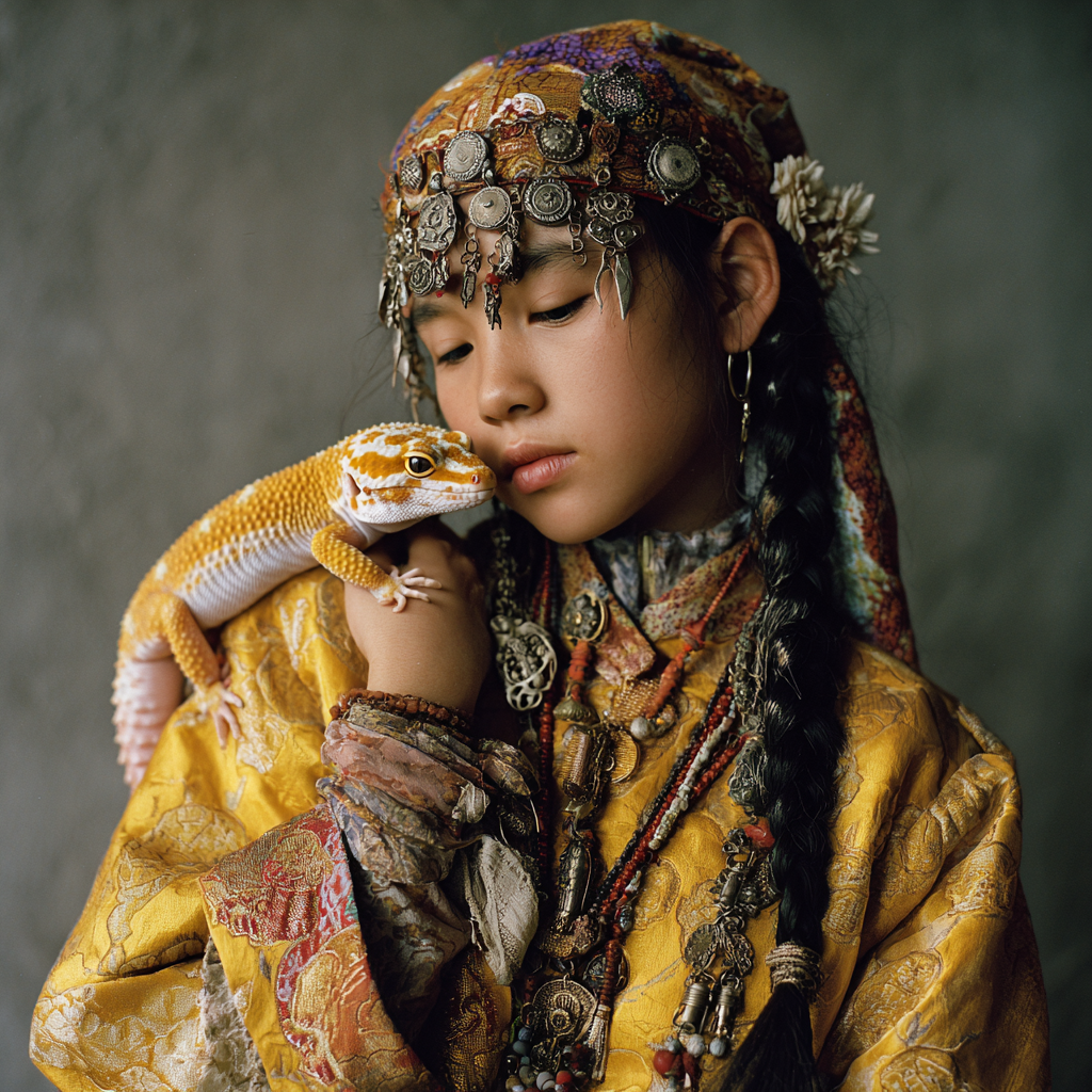 豹纹守宫蜥蜴和女孩