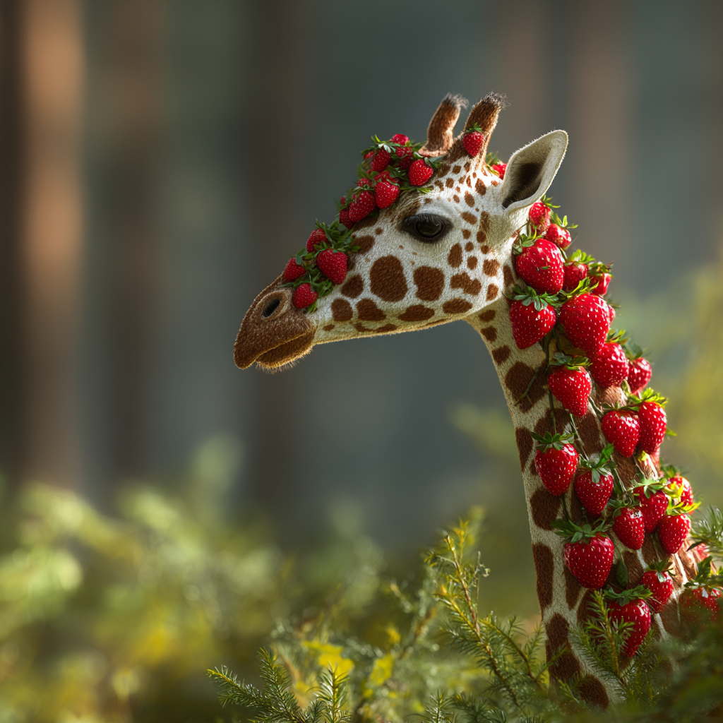 吃草莓的长颈鹿