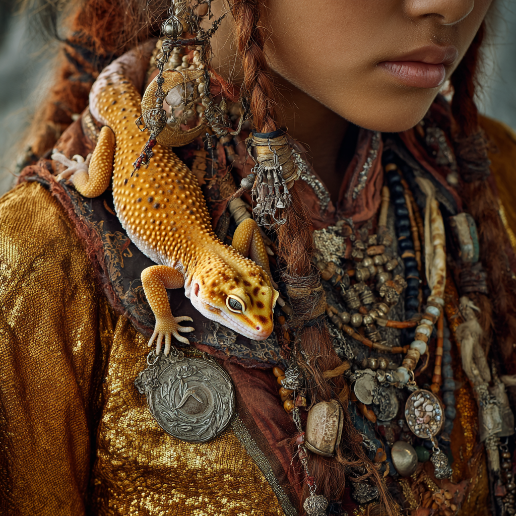 豹纹守宫蜥蜴和女孩